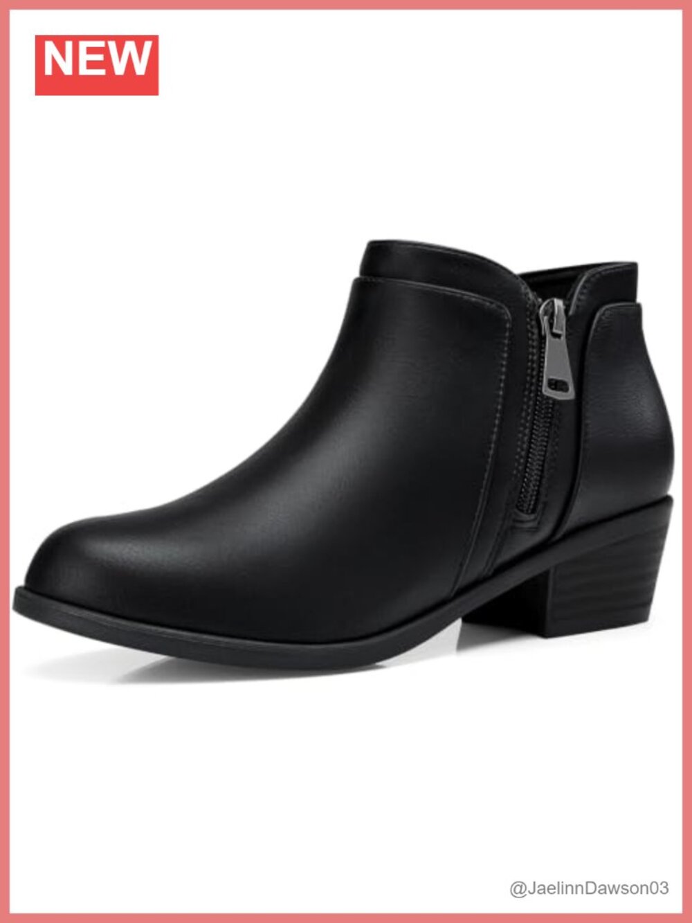 Women's Ankle Boots Faux Leather Low Block Heel Side Zip Booties